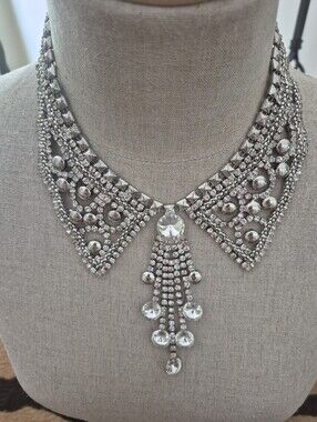 Silver Crystal Statement Collar Necklace